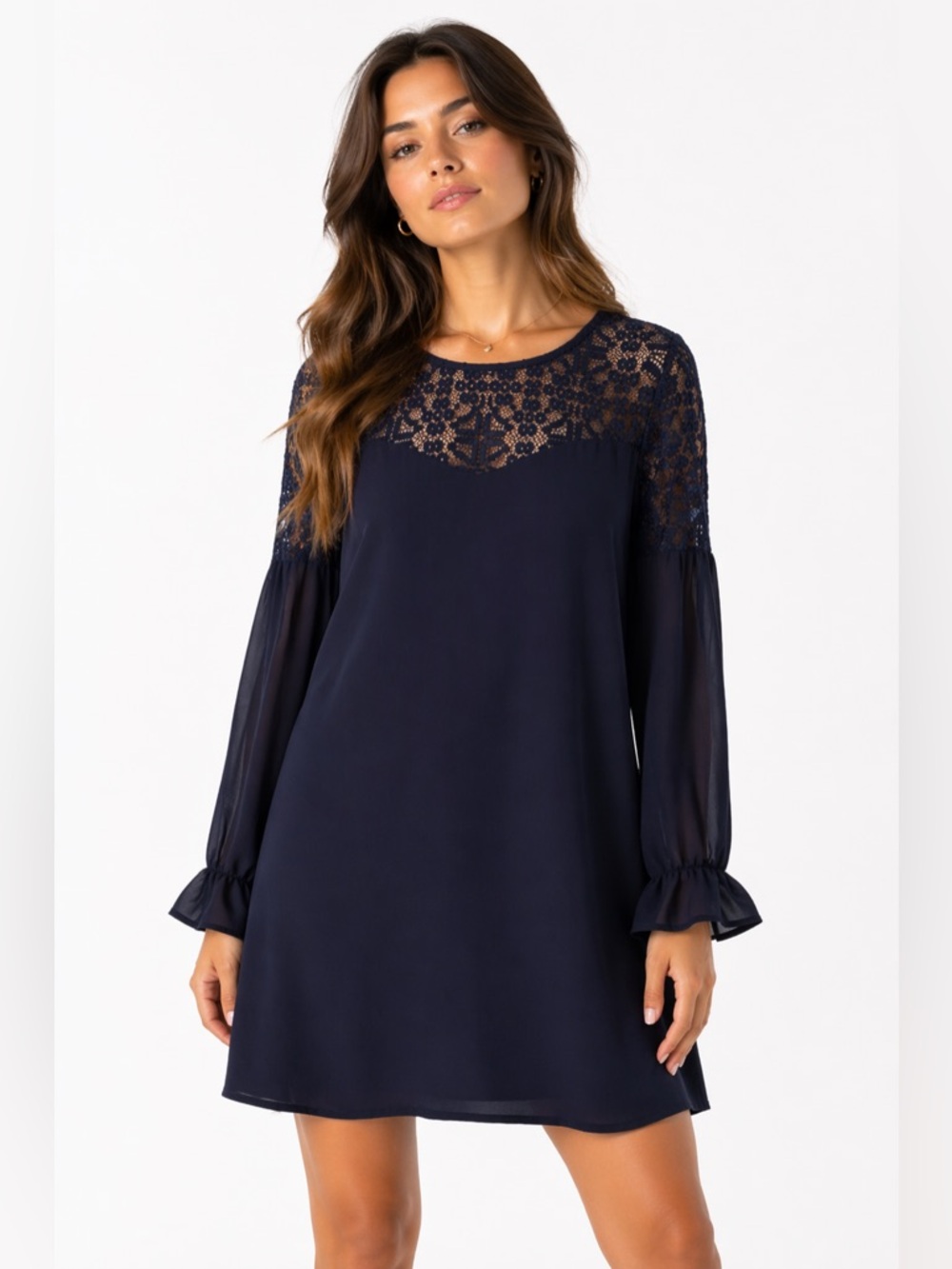 Umgee Size Large Navy Long Sleeve Lace Dress